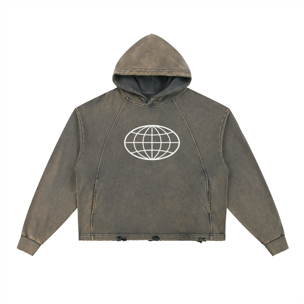 Distressed globe hoodie