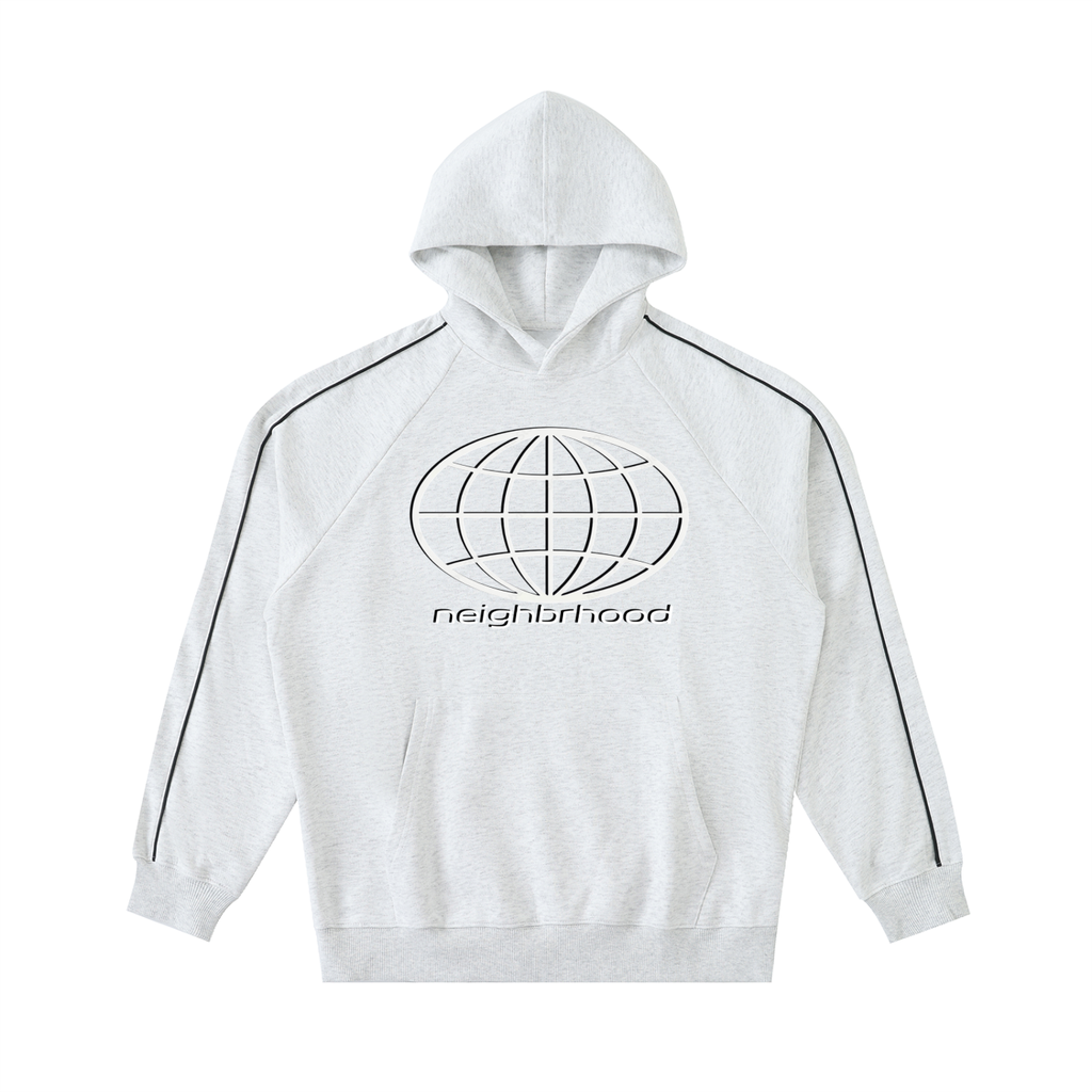 Globe piped panel hoodie