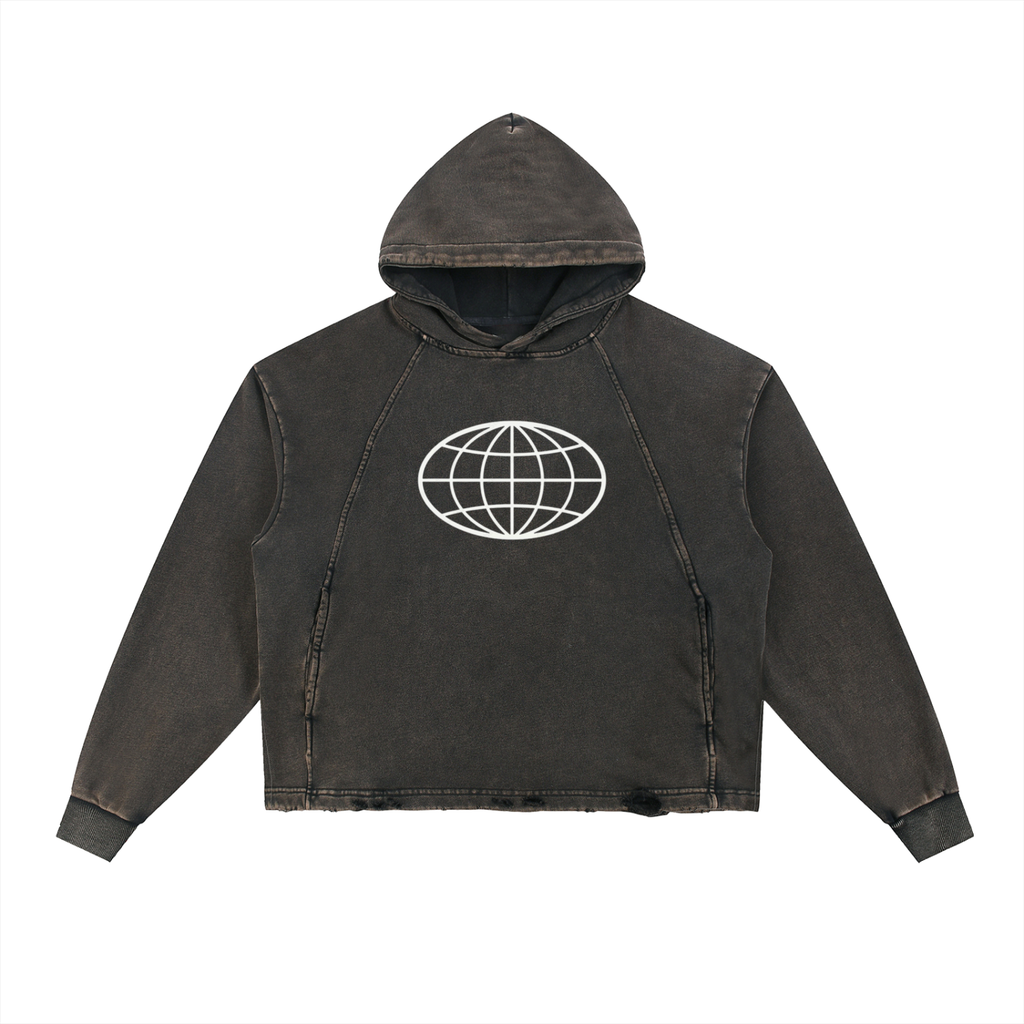 Distressed globe hoodie