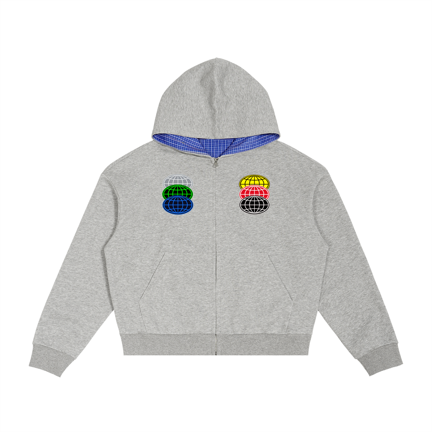 Contrast Plaid Zip Hoodie