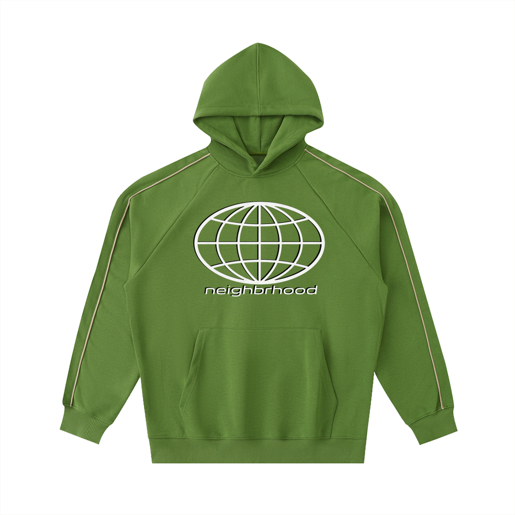 Globe piped panel hoodie