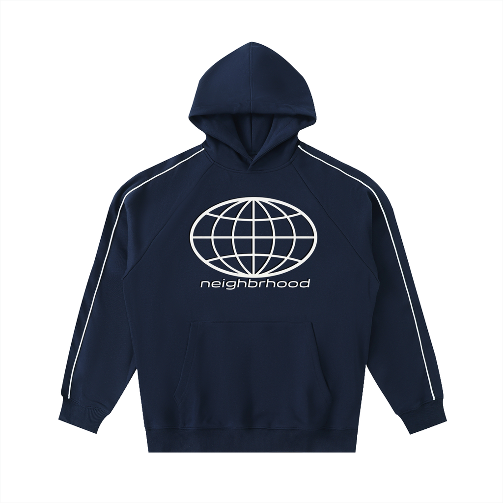 Globe piped panel hoodie