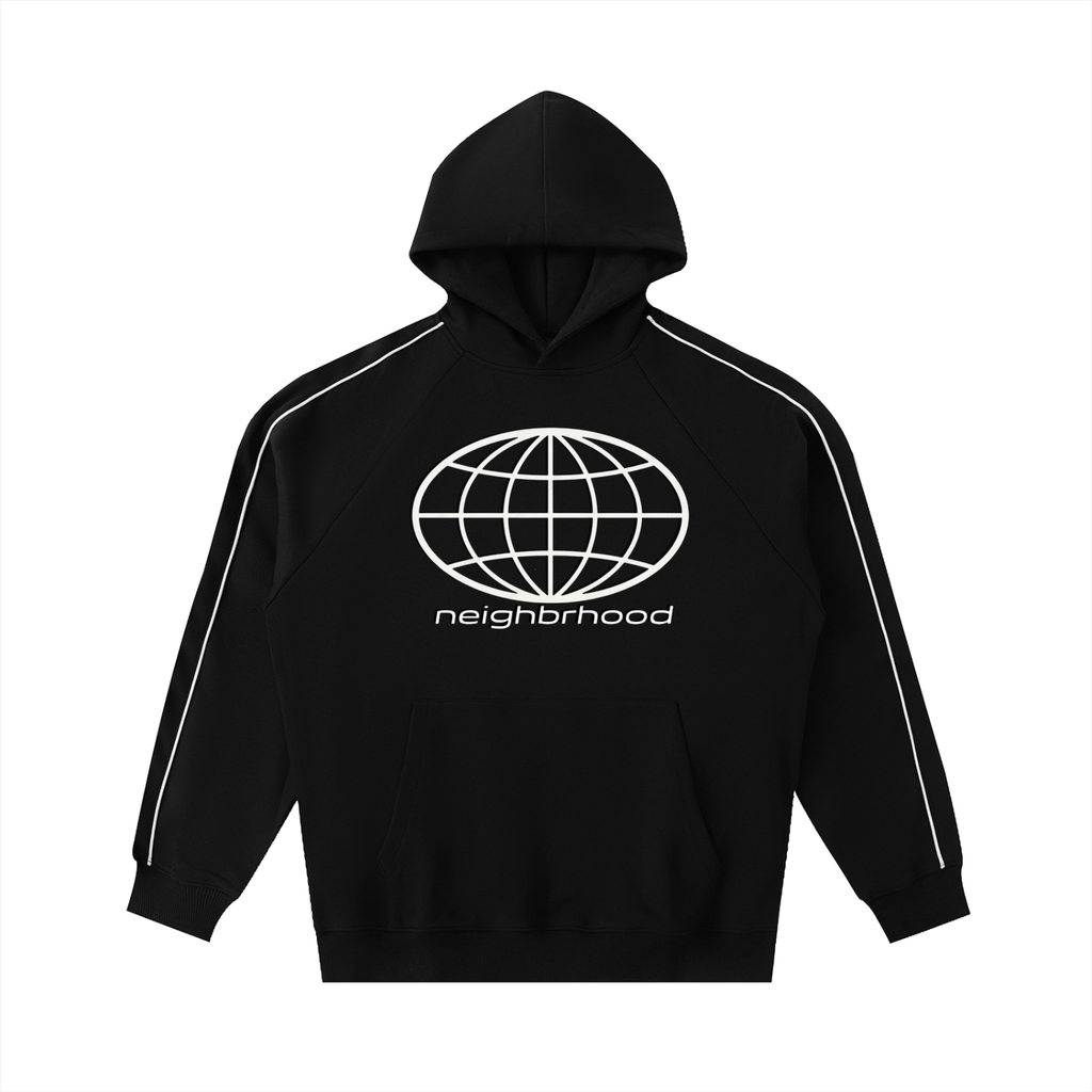 Globe piped panel hoodie